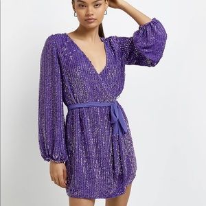 River Island Petite Purple Sequin Wrap Dress NWT Size 4 - Retrofete Style